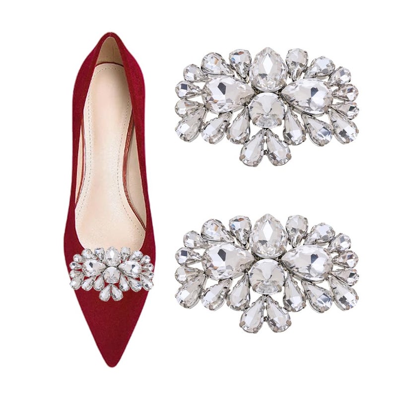 Ruihfas 2 PCS Decorative Shoe Clips - Bling Bling Rhinestone Crystal Shoe Jewlery Clips Accessories for Women Girls Wedding Party Prom 1.57Ã—2.44 inch - Image 1